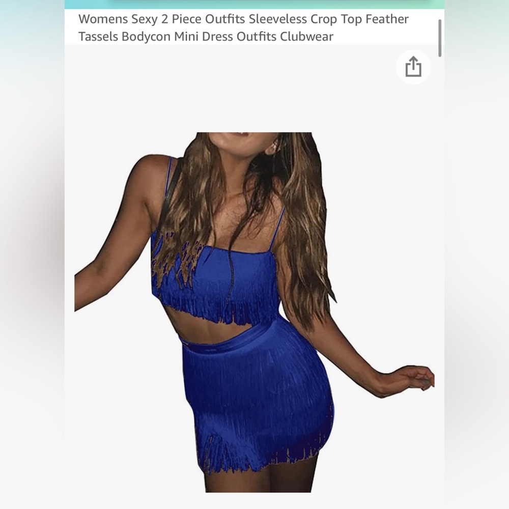 Women’s sexy 2piece outfit sleeveless croptop feather tassels bodycon mini XL